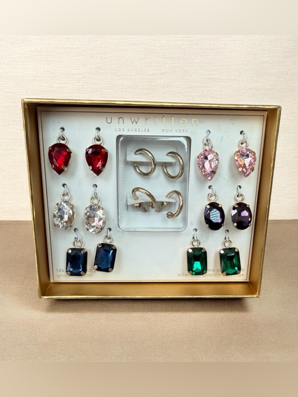 Unwritten Multicolor Crystal Earring Set with Gold-Tone Hoops